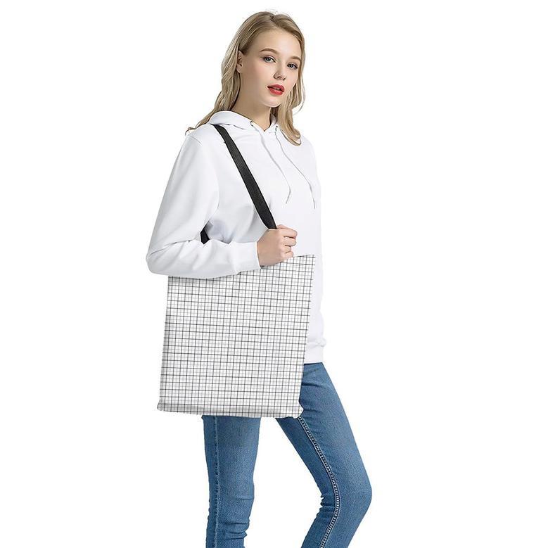 White Tattersall Pattern Print Tote Bag