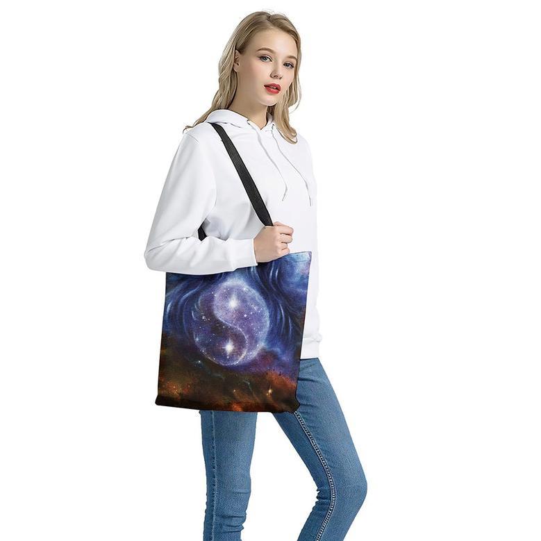 Woman Space Yin Yang Painting Print Tote Bag