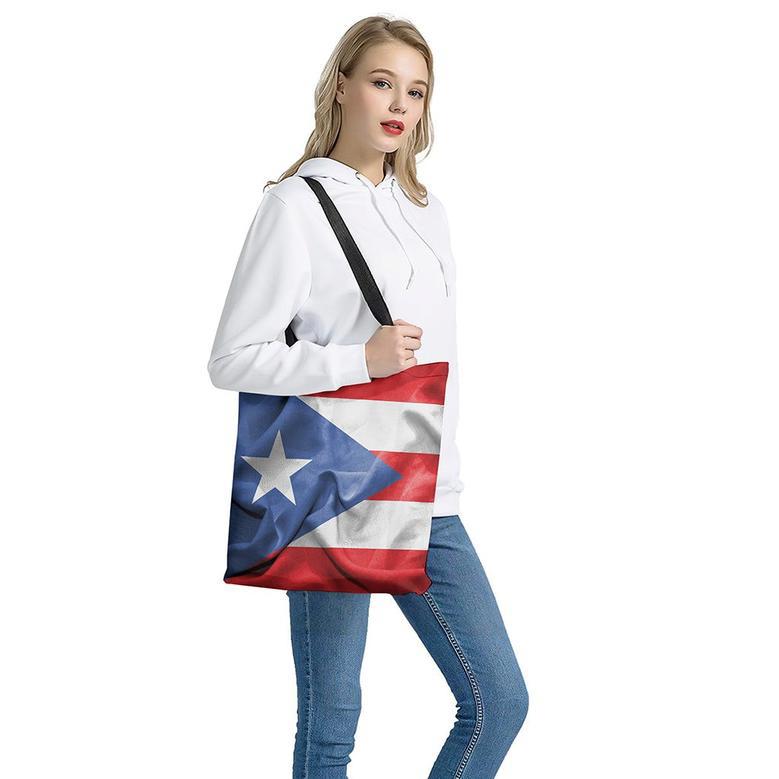 Wrinkled Puerto Rican Flag Print Tote Bag