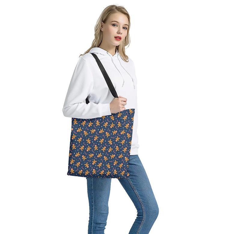 Xmas Gingerbread Man Pattern Print Tote Bag