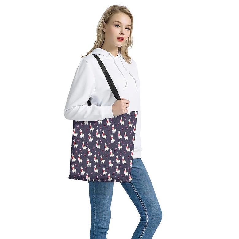 Xmas Llama Pattern Print Tote Bag