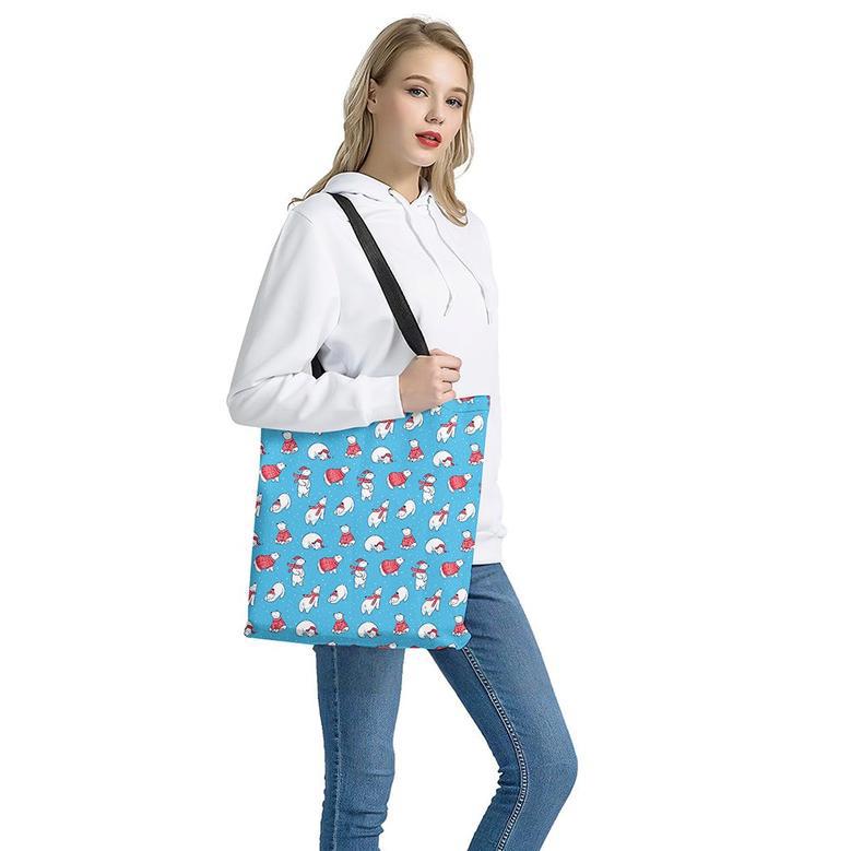 Xmas Polar Bear Pattern Print Tote Bag