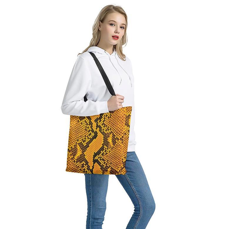 Yellow And Black Snakeskin Print Tote Bag