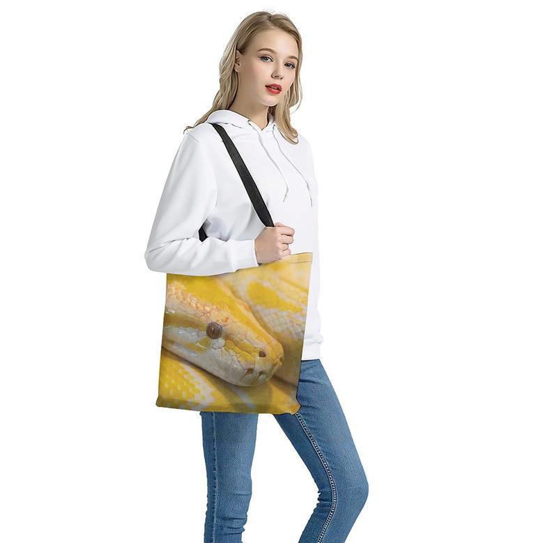 Yellow And White Python Snake Print Tote Bag