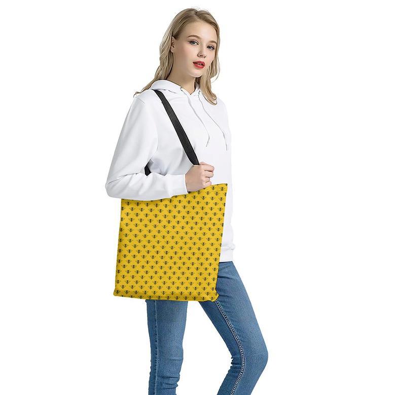 Yellow Bee Pattern Print Tote Bag