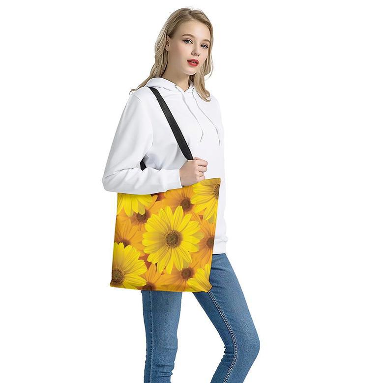 Yellow Daisy Flower Print Tote Bag