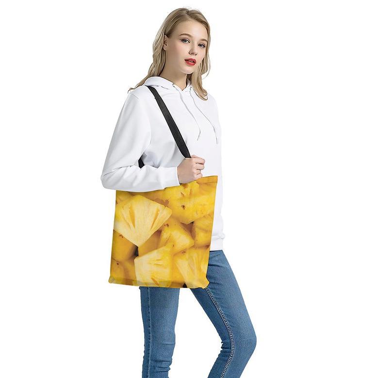 Yellow Pineapple Pieces Print Tote Bag