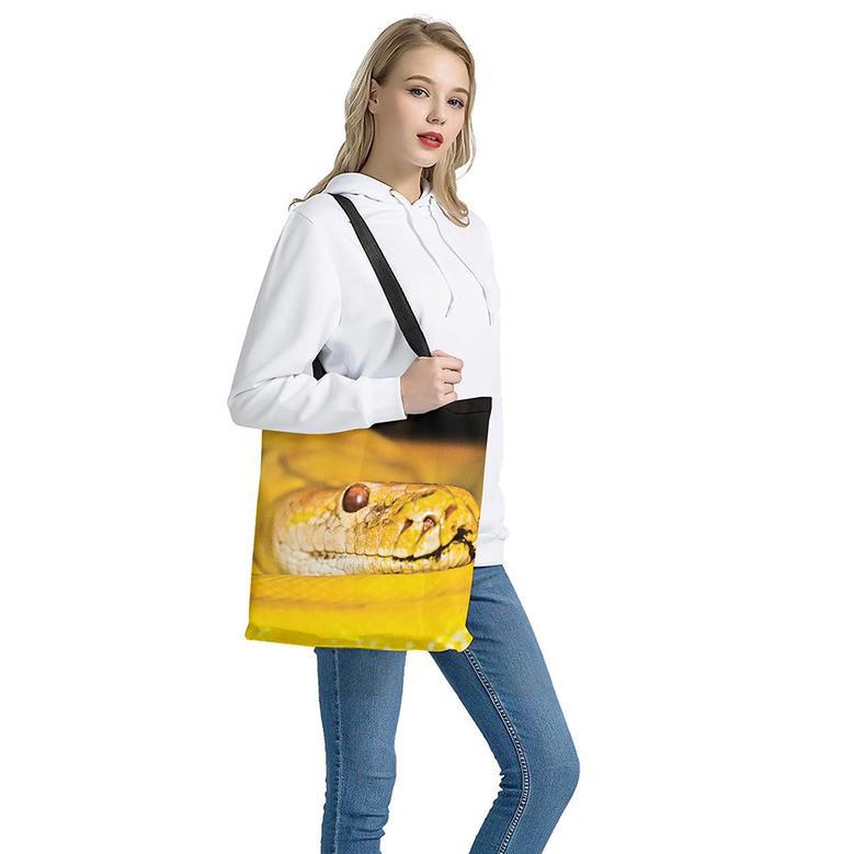 Yellow Python Snake Print Tote Bag