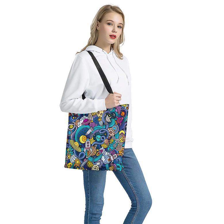 Abstract Cartoon Galaxy Space Print Tote Bag