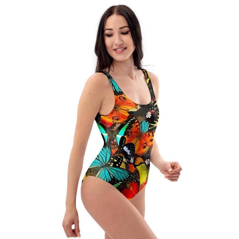 Abstract Colorful Butterfly Print One Piece Swimsuite