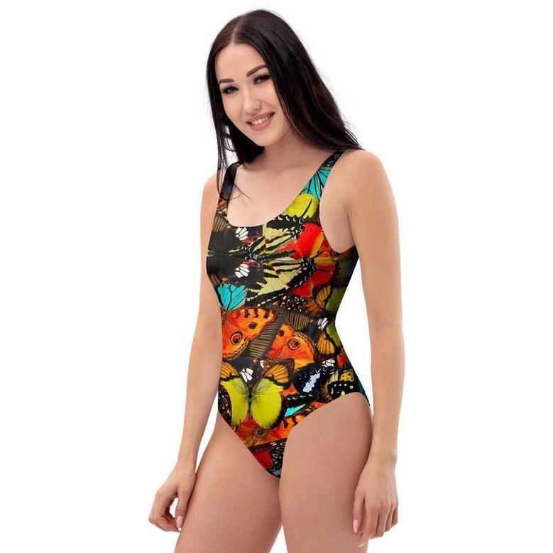 Abstract Colorful Butterfly Print One Piece Swimsuite