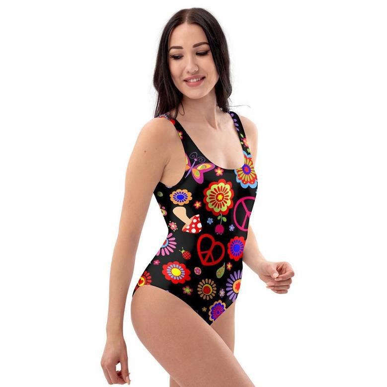 Abstract Flower Hippie One Piece Swimsuite