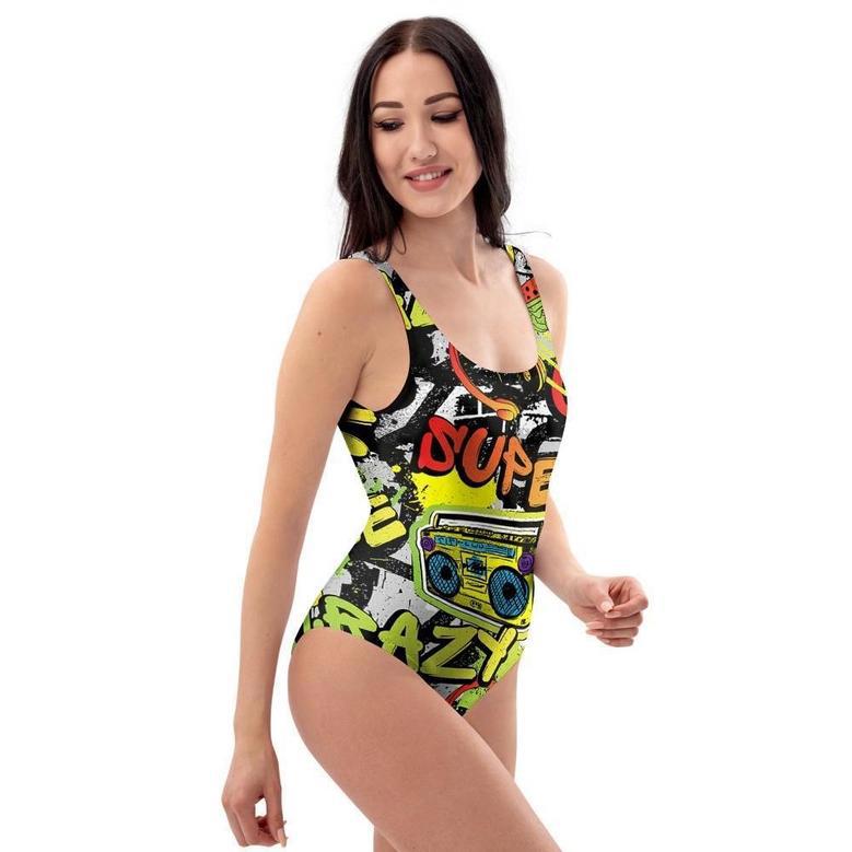 Abstract Graffiti Drips Print One Piece Swimsuite