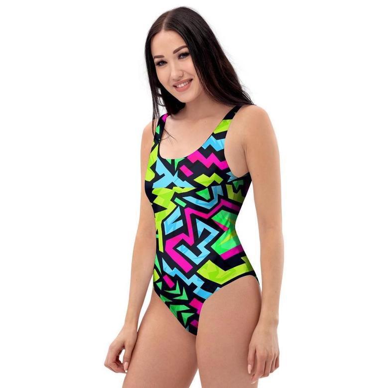 Abstract Graffiti Geometric One Piece Swimsuite