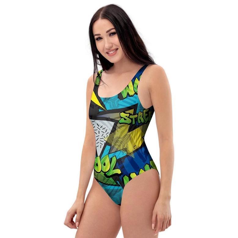 Abstract Graffiti Print One Piece Swimsuite