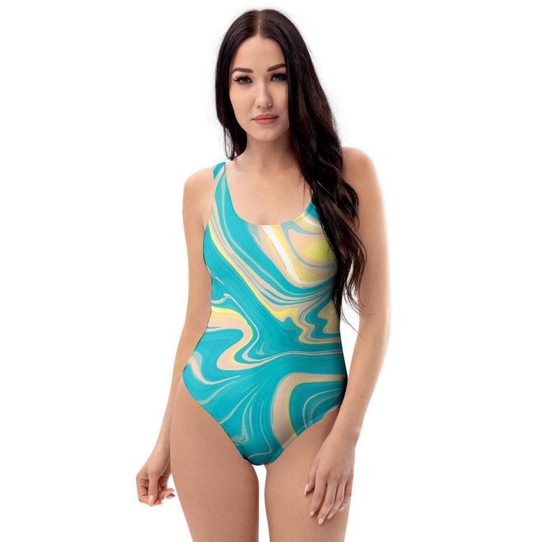 Abstract Green Marble One Piece Swimsuite