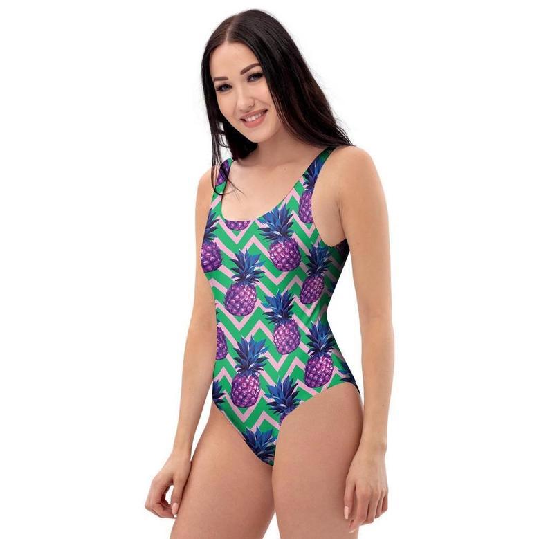 Abstract Hawaiian Pineapple Print One Piece Swimsuite