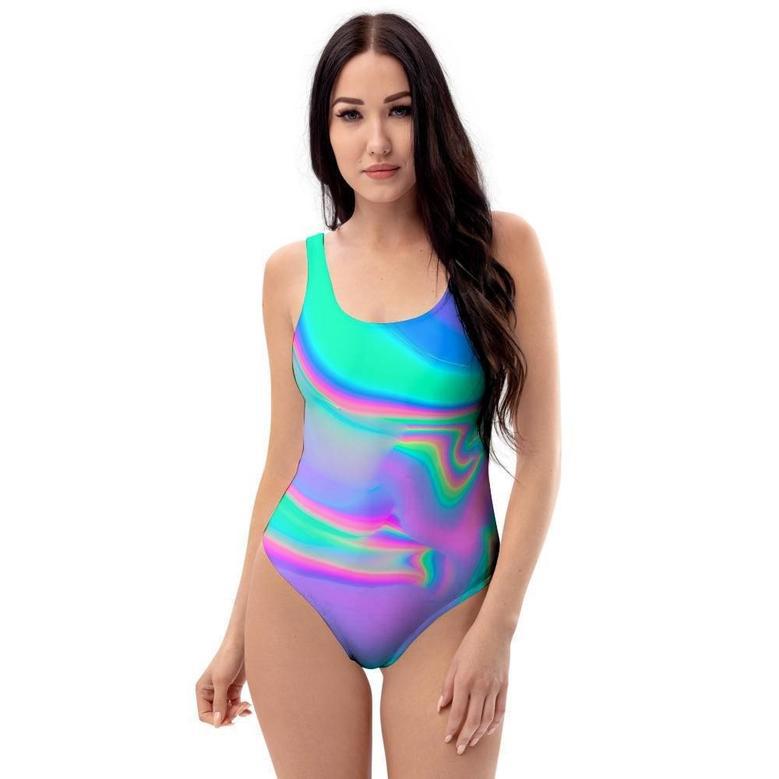 Abstract Pastel Holographic One Piece Swimsuite