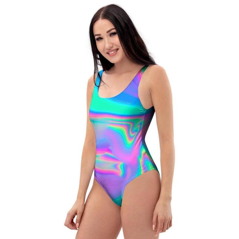 Abstract Pastel Holographic One Piece Swimsuite