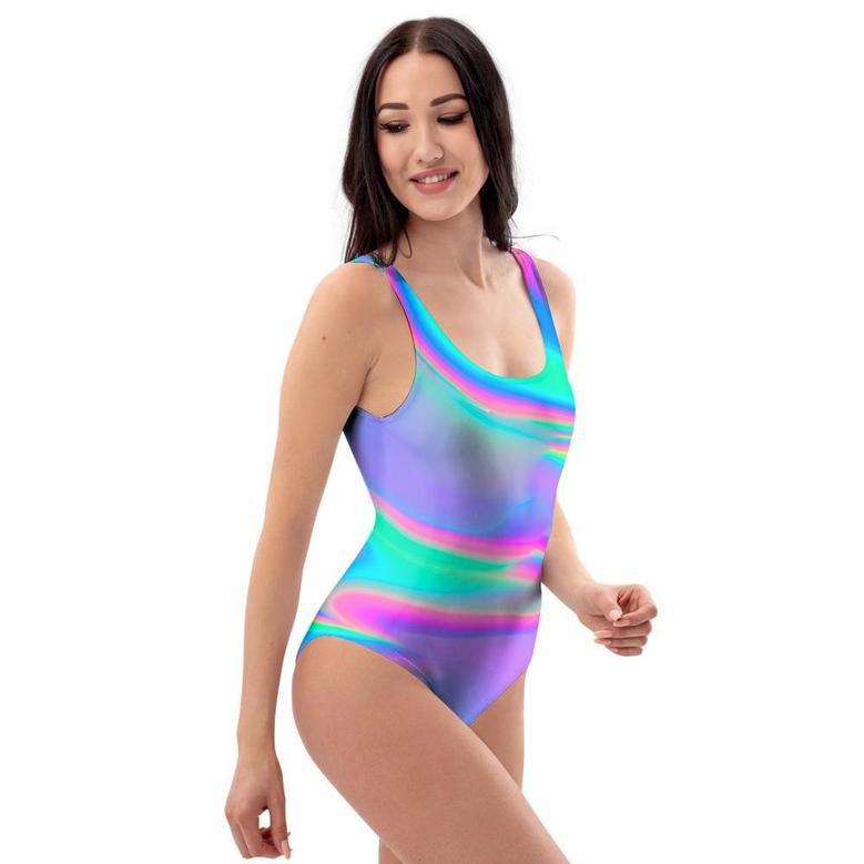 Abstract Pastel Holographic One Piece Swimsuite