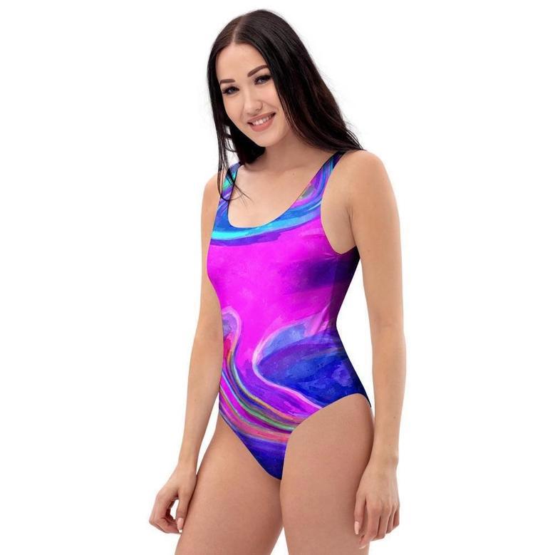 Abstract Purple One Piece Swimsuite