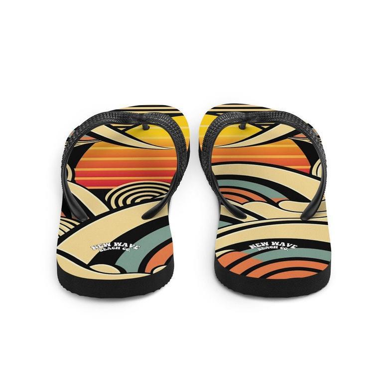 Abstract Retro Cartoon Sunset Beach Flip Flops Colorful