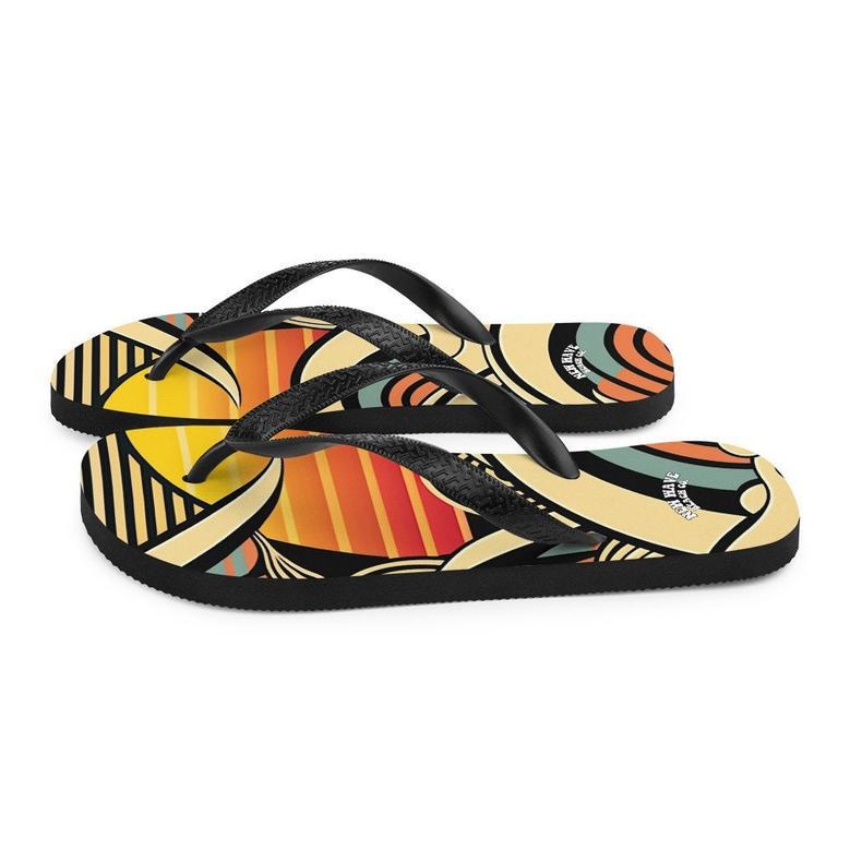 Abstract Retro Cartoon Sunset Beach Flip Flops Colorful