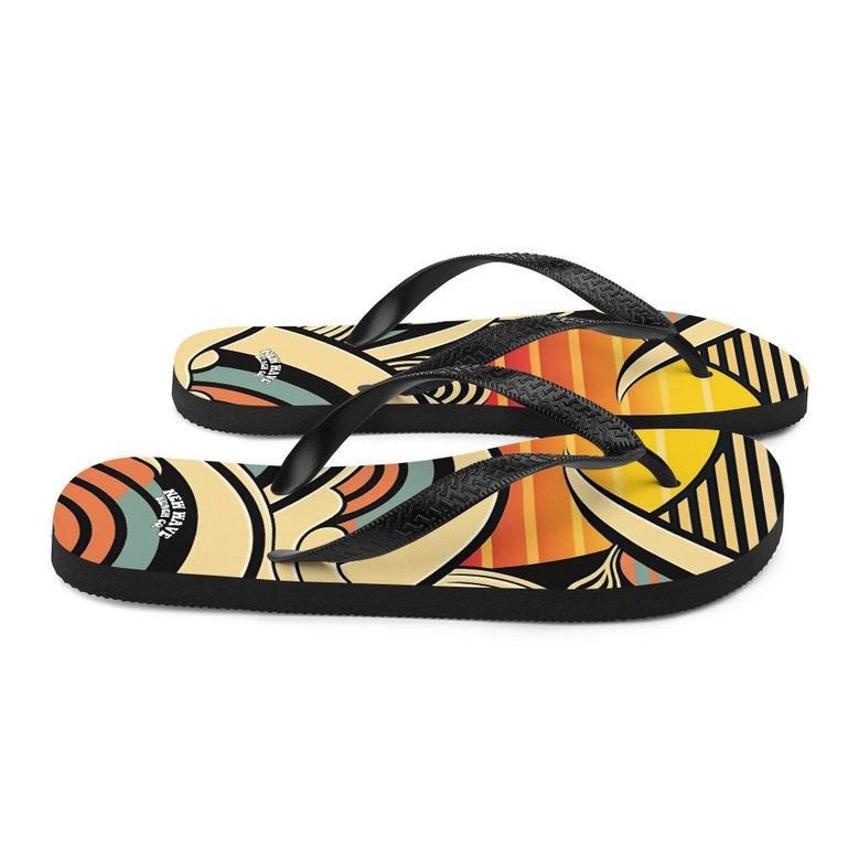 Abstract Retro Cartoon Sunset Beach Flip Flops Colorful