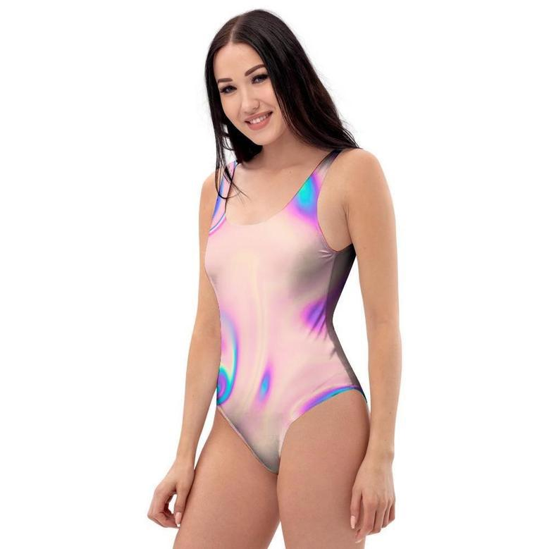 Abstract Trippy Holographic One Piece Swimsuite