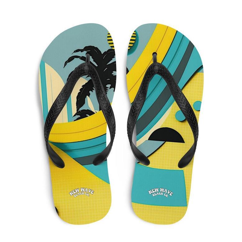 Abstract Yellow Blue Palm Tree Flip Flops Colorful