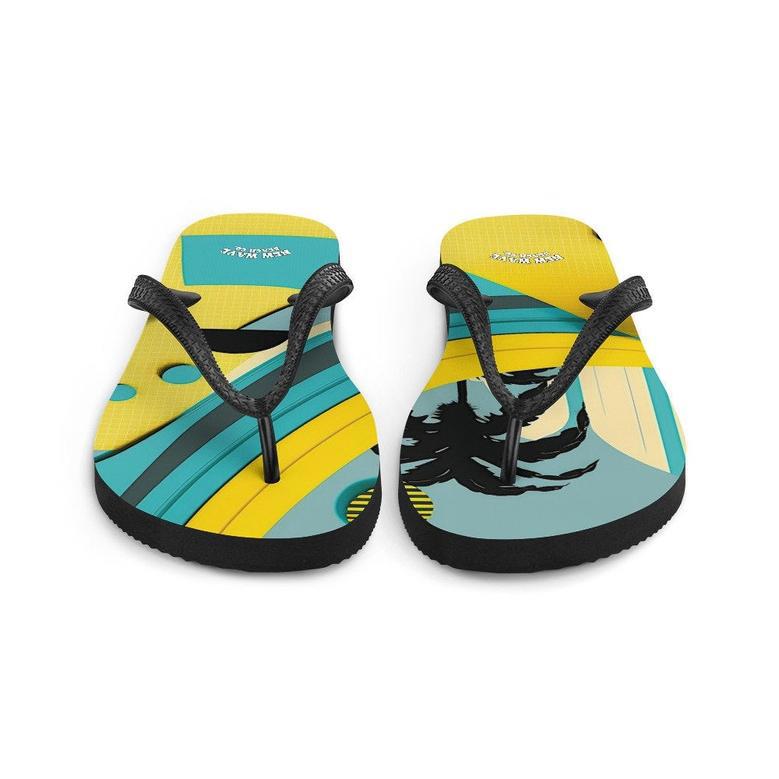 Abstract Yellow Blue Palm Tree Flip Flops Colorful