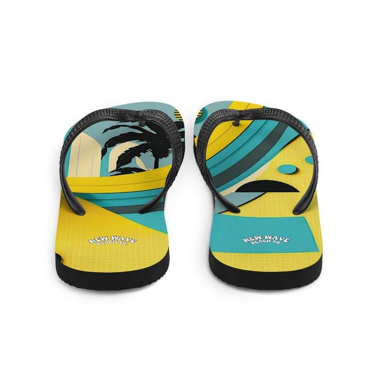 Abstract Yellow Blue Palm Tree Flip Flops Colorful