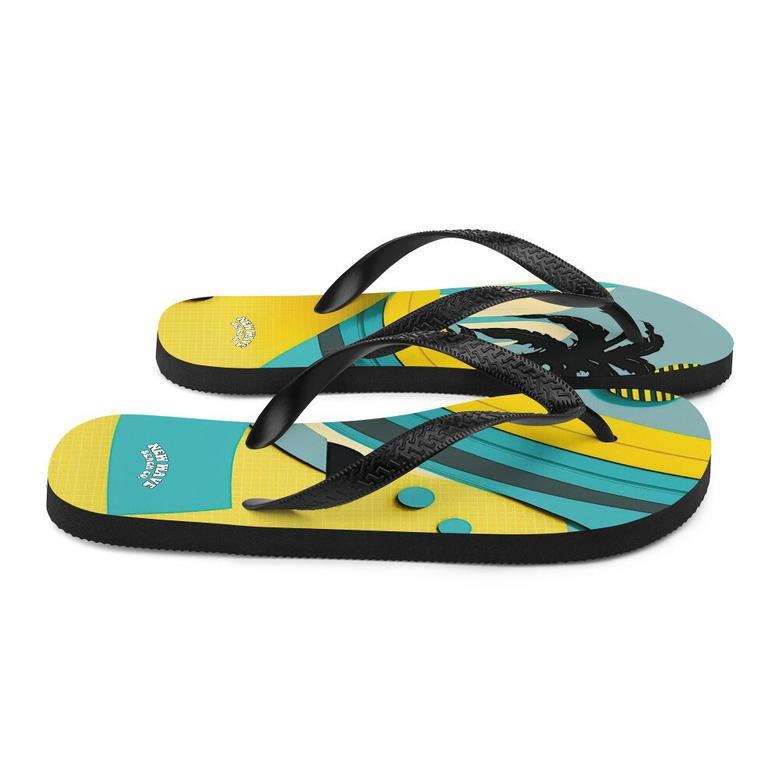 Abstract Yellow Blue Palm Tree Flip Flops Colorful