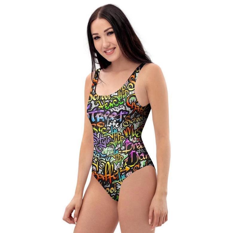 Airbrush Graffiti Print One Piece Swimsuite