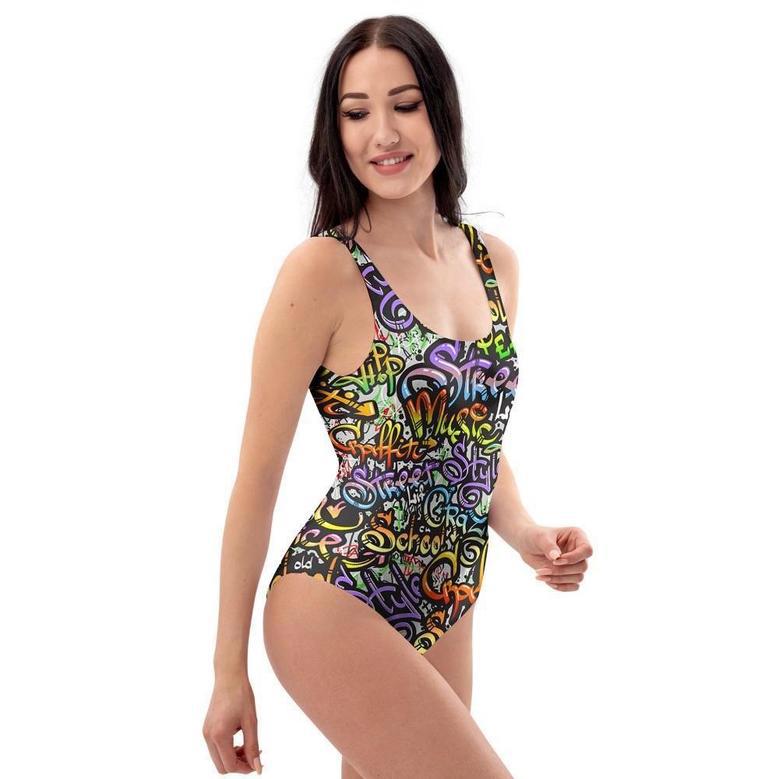 Airbrush Graffiti Print One Piece Swimsuite