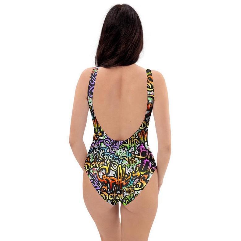 Airbrush Graffiti Print One Piece Swimsuite