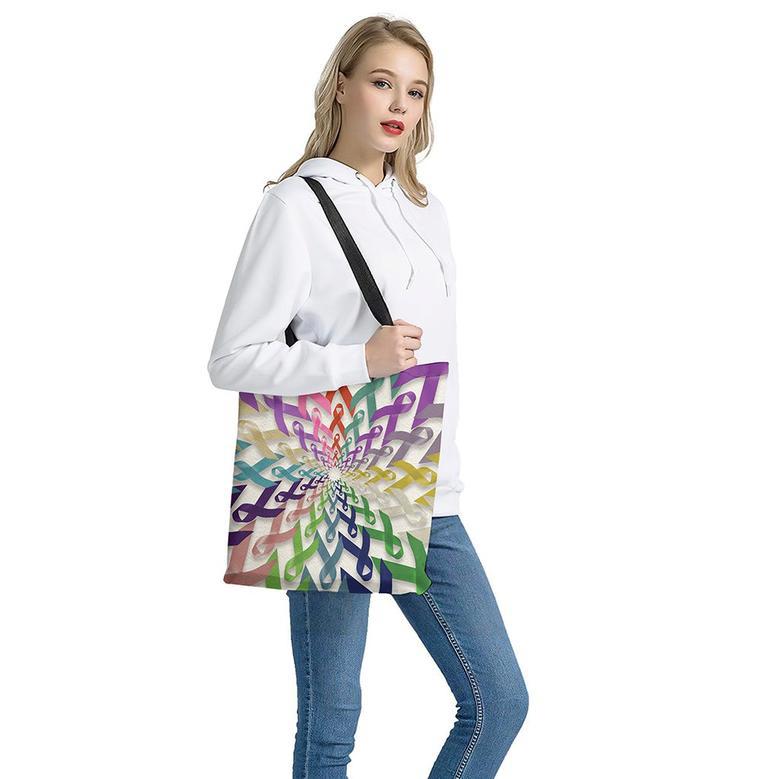 All Cancer Awareness Mandala Print Tote Bag