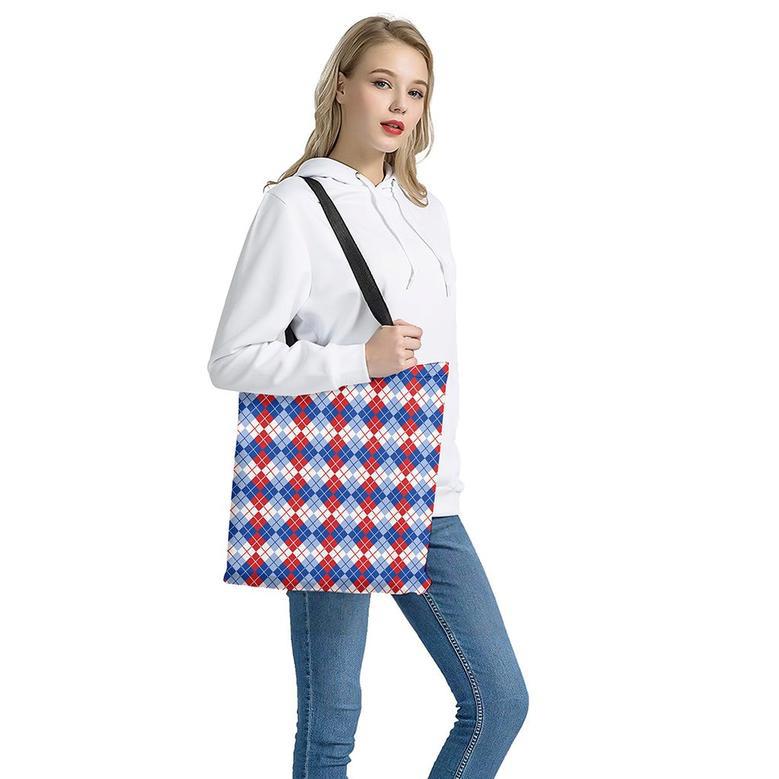 American Argyle Pattern Print Tote Bag