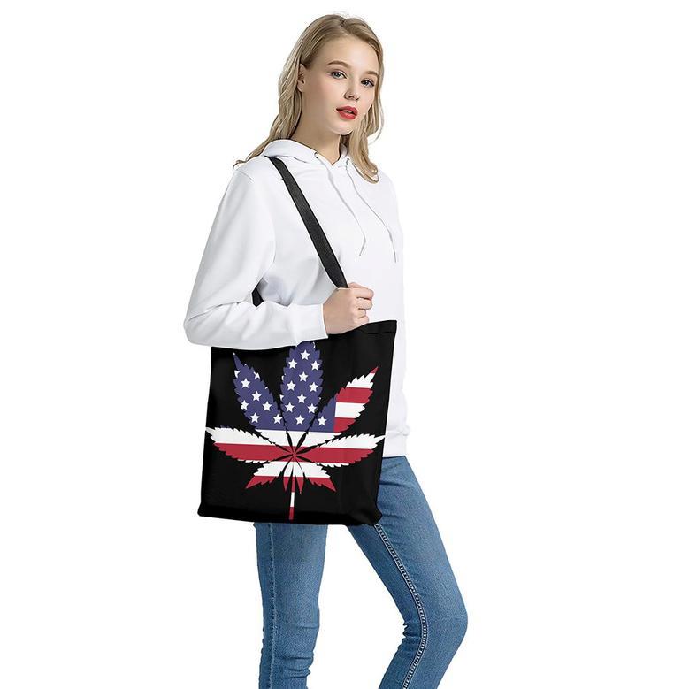 American Cannabis Leaf Flag Print Tote Bag