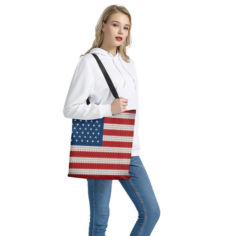 American Flag Knitted Print Tote Bag