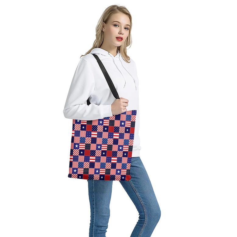 American Patriotic Patchwork Print Tote Bag