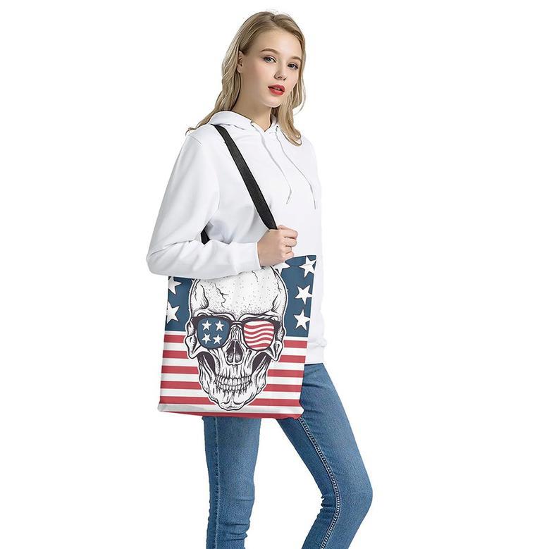 American Skull With Sunglasses Print Tote Bag