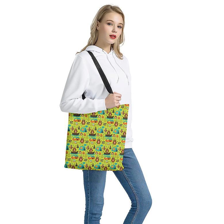 Animal Camping Pattern Print Tote Bag