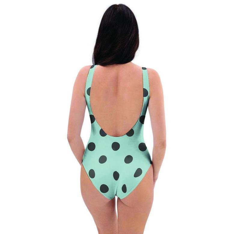 Aqua And Black Polka Dot One Piece Swimsuite