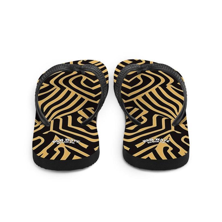 Art Deco Animal Print Brown Black Flip Flops Footwear Thong Sandals Summer Woman Men Beach Print Rubber Slip On Shoes