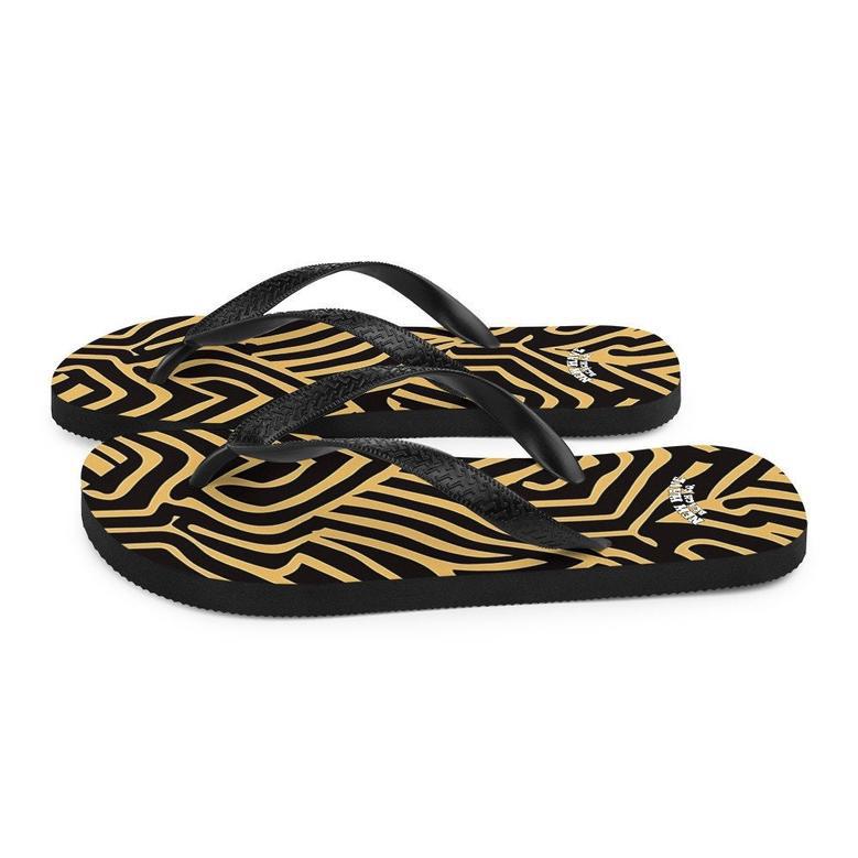 Art Deco Animal Print Brown Black Flip Flops Footwear Thong Sandals Summer Woman Men Beach Print Rubber Slip On Shoes