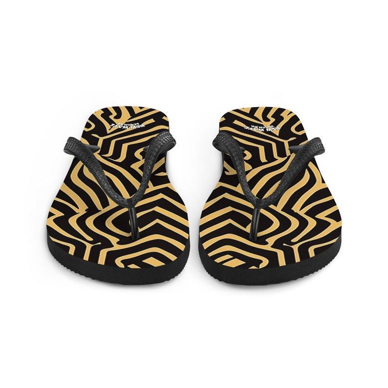 Art Deco Animal Print Brown Black Flip Flops Footwear Thong Sandals Summer Woman Men Beach Print Rubber Slip On Shoes