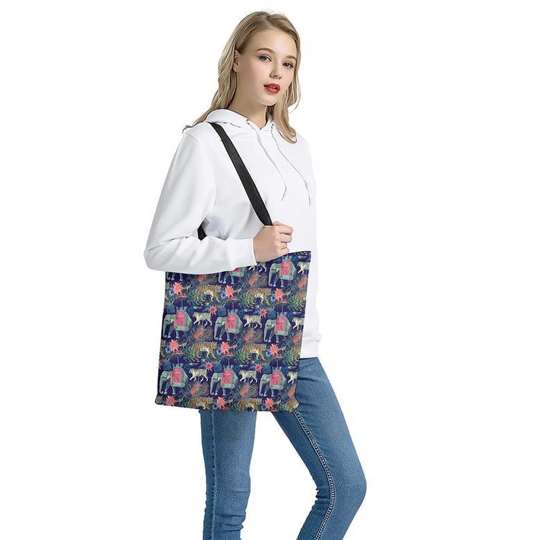 Asian Elephant And Tiger Print Tote Bag