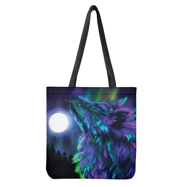 Aurora Howling Wolf Spirit Print Tote Bag