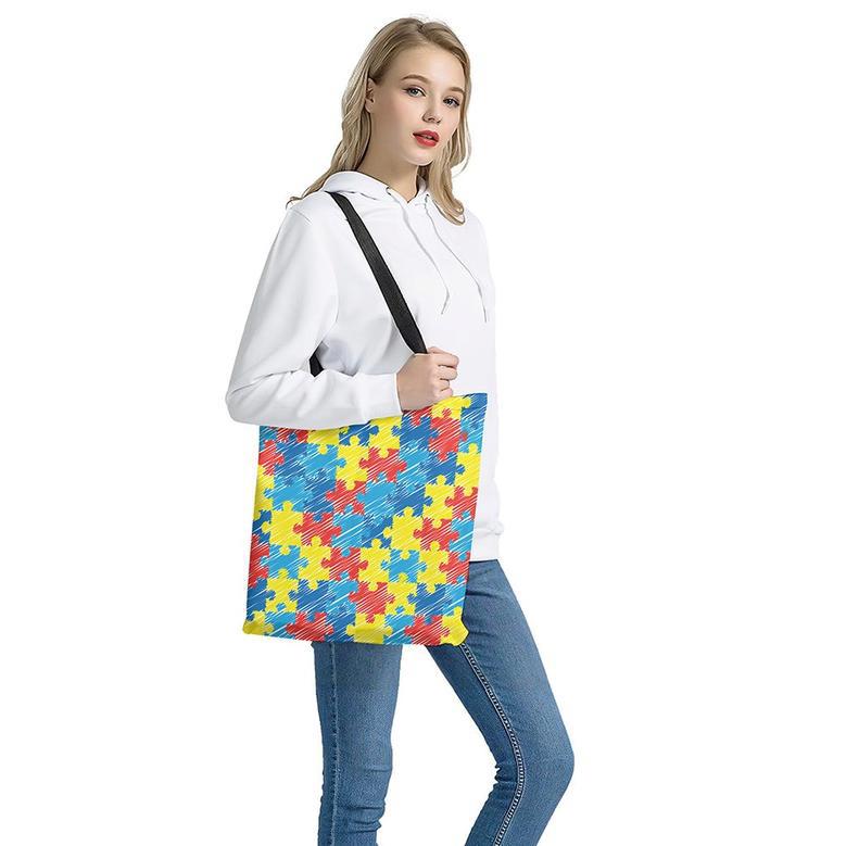 Autism Awareness Drawing Puzzle Print Tote Bag